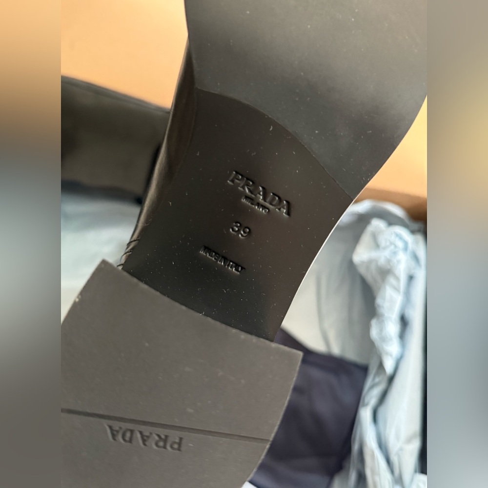 PRADA Spazzolato Metal Triangle Logo 55mm Riding Boots Size 39 Black New - Picture 12 of 12